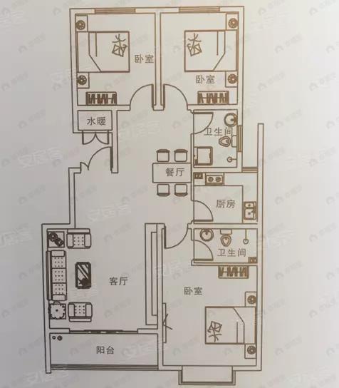 3室2厅2卫建面120平户型图