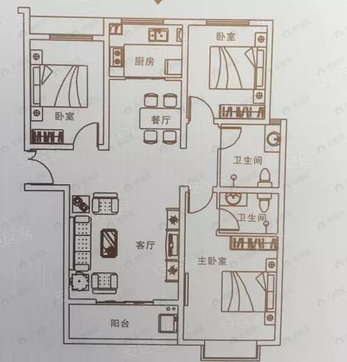 3室2厅2卫建面128平户型图