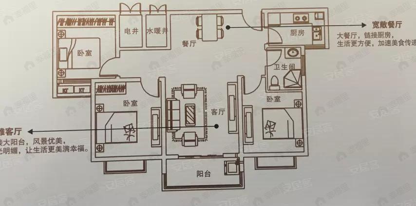 3室2厅1卫建面104平户型图