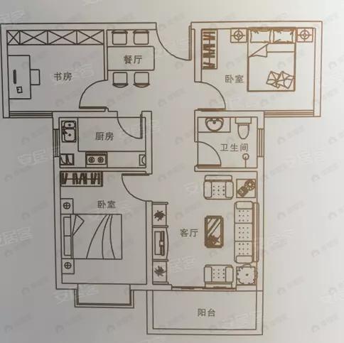 3室2厅1卫建面91平户型图