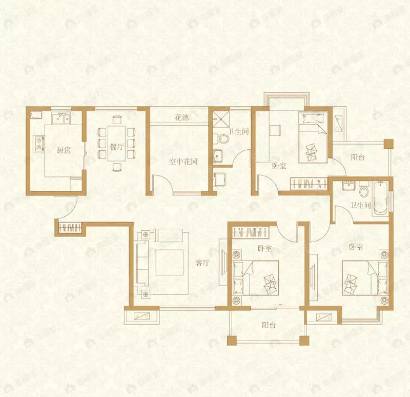 首开悦澜湾3室2厅2卫户型图