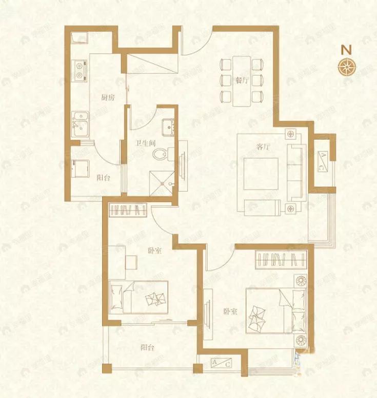 2室1厅1卫建面82平户型图