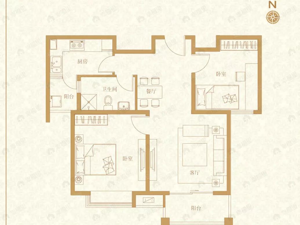 2室2厅1卫建面78平户型图