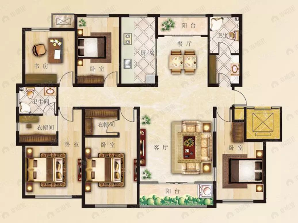 5室2厅2卫建面196平户型图