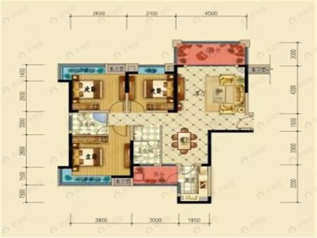3室2厅2卫建面123平户型图