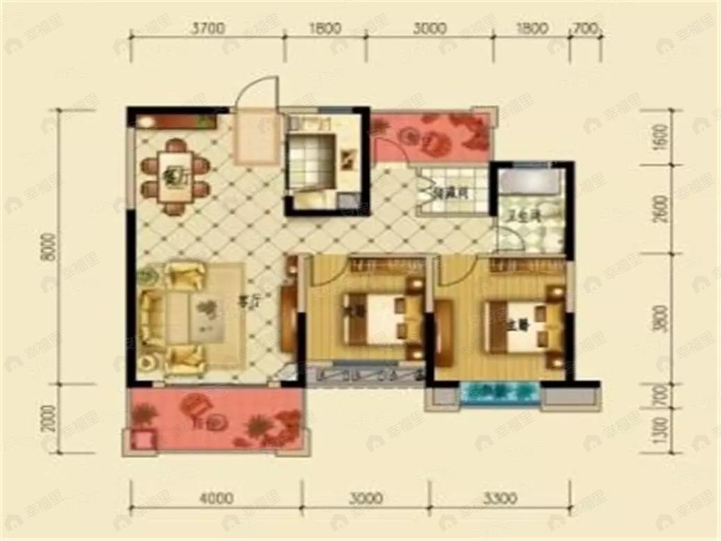 2室2厅1卫建面998平户型图