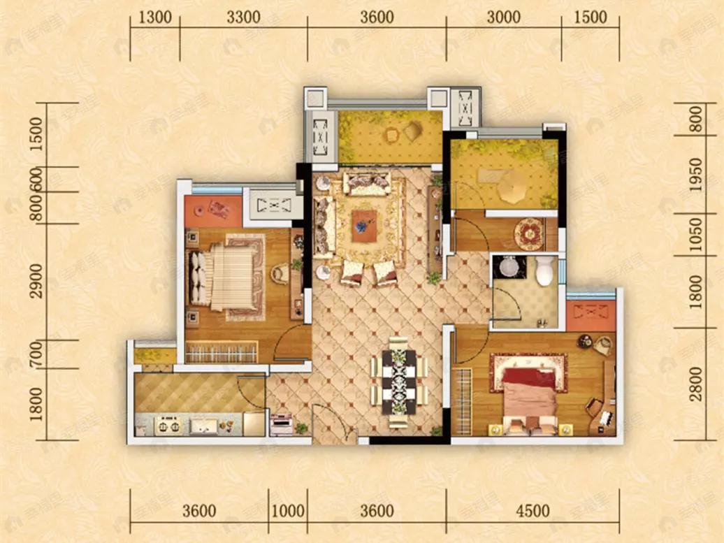 2室2厅1卫建面90平户型图