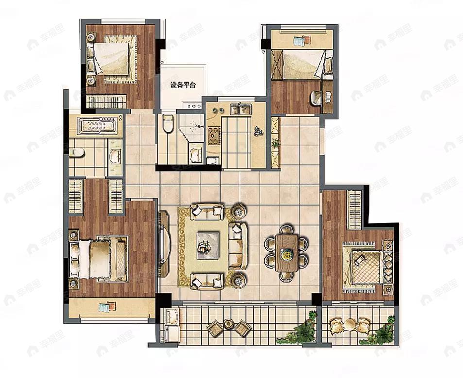 4室2厅2卫建面136平南户型图