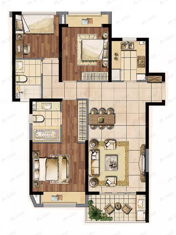 建发泱誉3室2厅2卫户型图