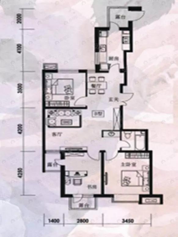 3室2厅1卫建面111平户型图