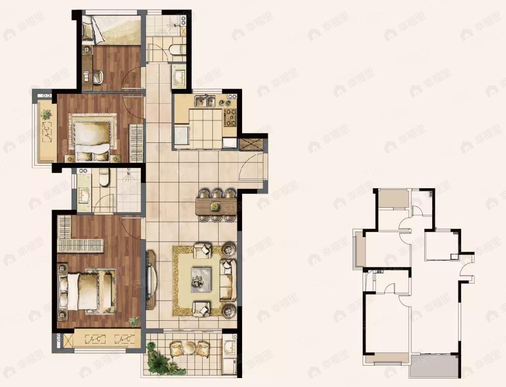 建发泱誉3室2厅2卫户型图