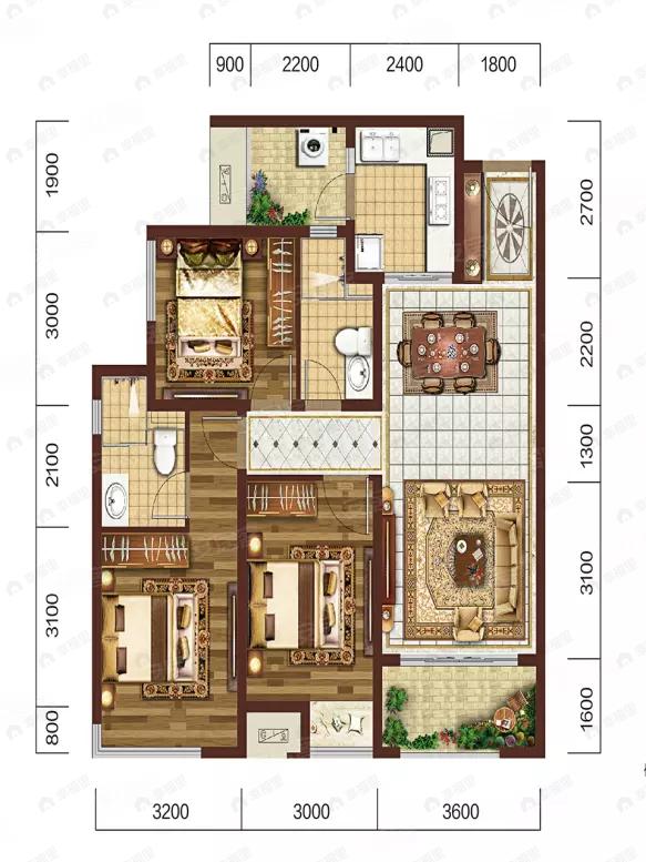 3室2厅2卫建面105平户型图