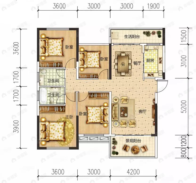 4室2厅2卫建面126平户型图
