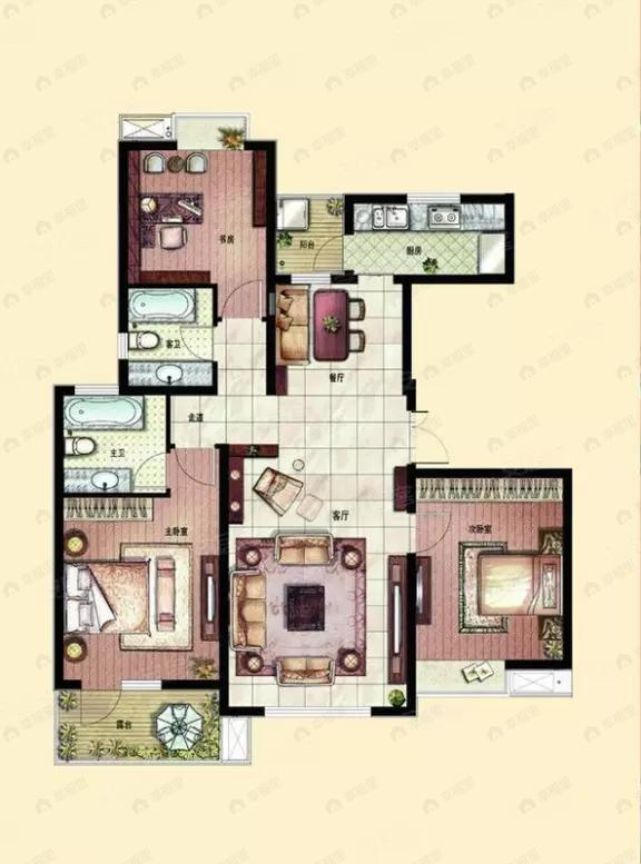 3室2厅2卫建面131平南户型图