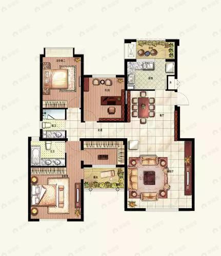 3室2厅2卫建面142平南户型图
