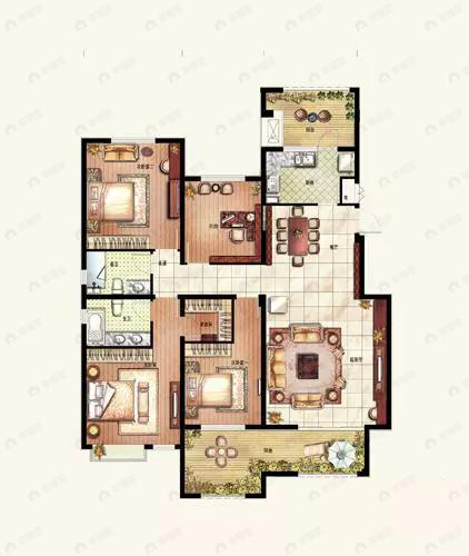 4室2厅2卫建面166平南户型图