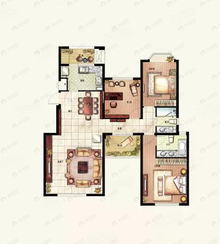 3室2厅2卫建面134平南户型图
