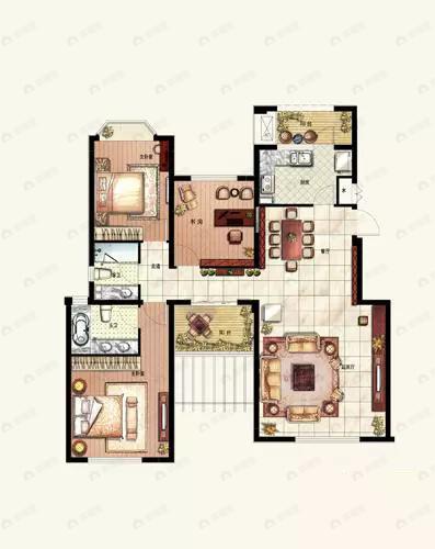 3室2厅2卫建面135平南户型图