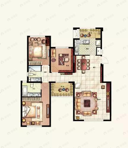 3室2厅2卫建面135平南户型图