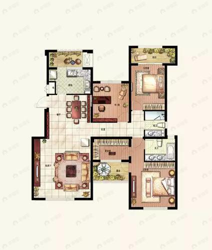 3室2厅2卫建面139平南户型图