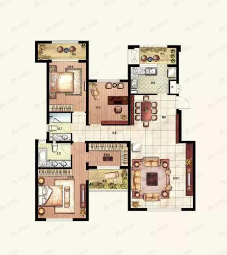 3室2厅2卫建面138平南户型图