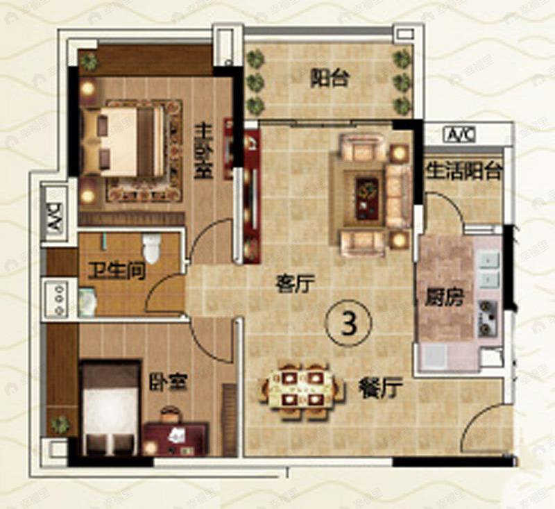 千色美湖花园2室2厅1卫户型图