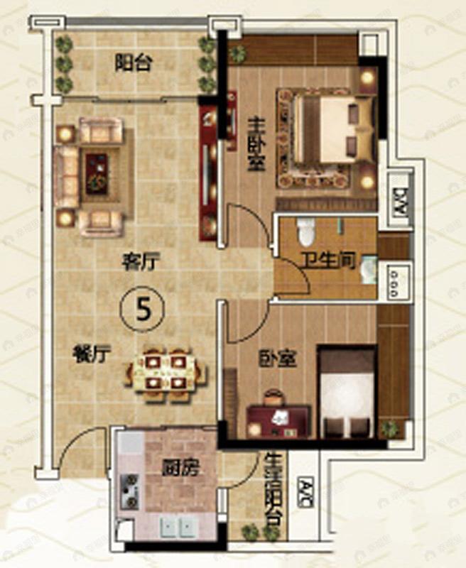 2室2厅1卫建面72平户型图