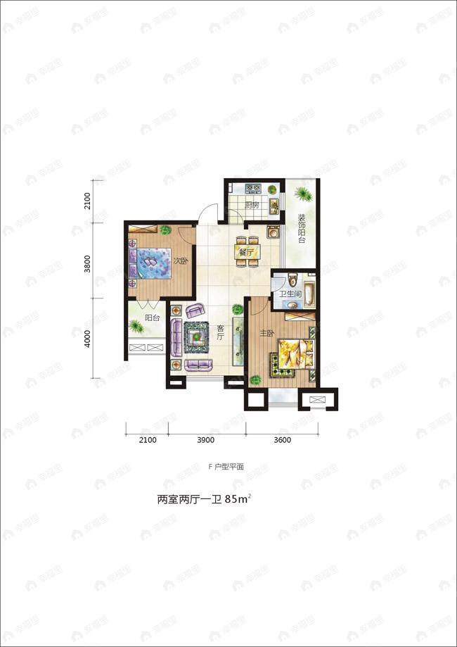 2室2厅1卫建面85平户型图