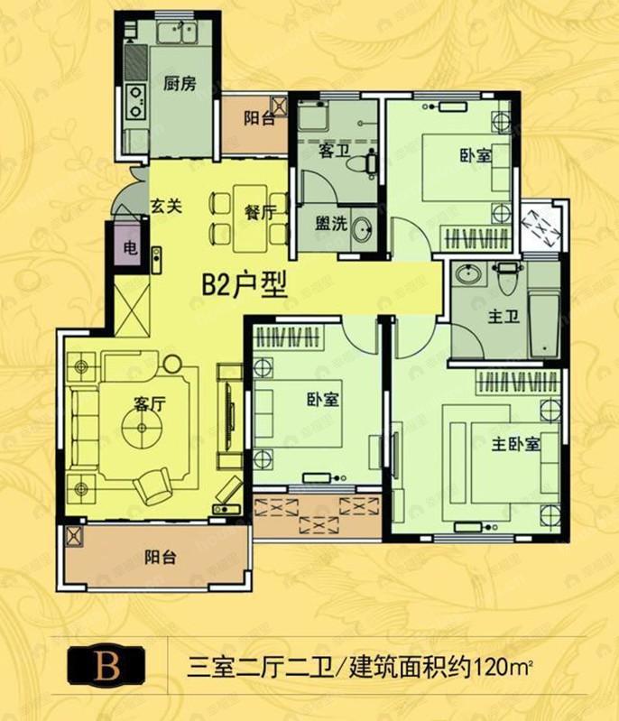 3室2厅2卫建面140平户型图