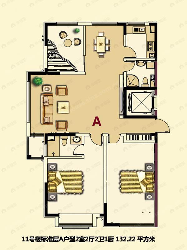 2室2厅1卫建面132平undefined户型图