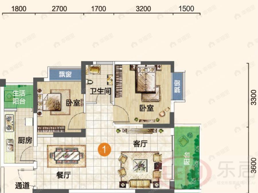 2室2厅1卫建面74平户型图
