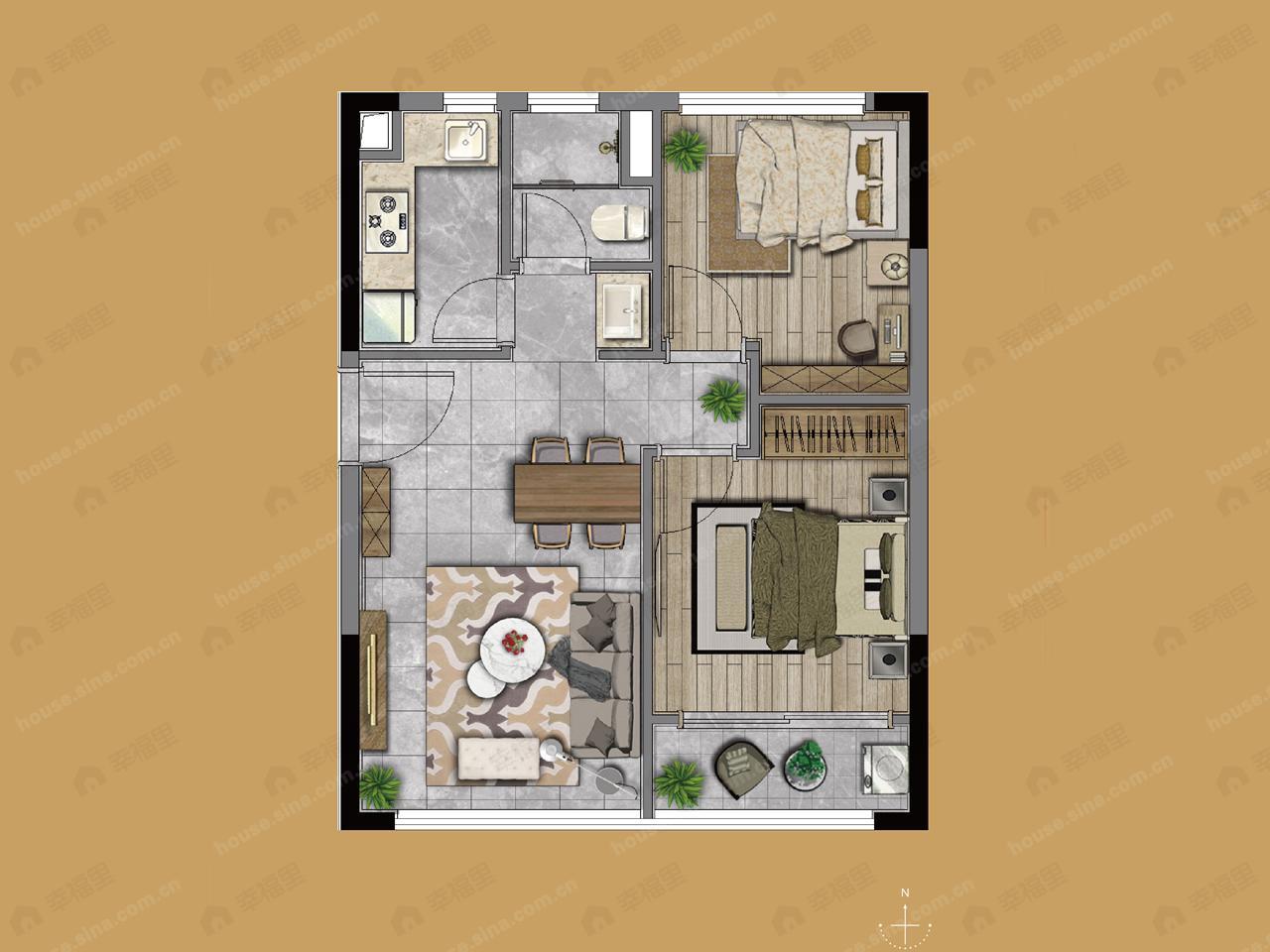 保利和光晨樾2室2厅1卫户型图