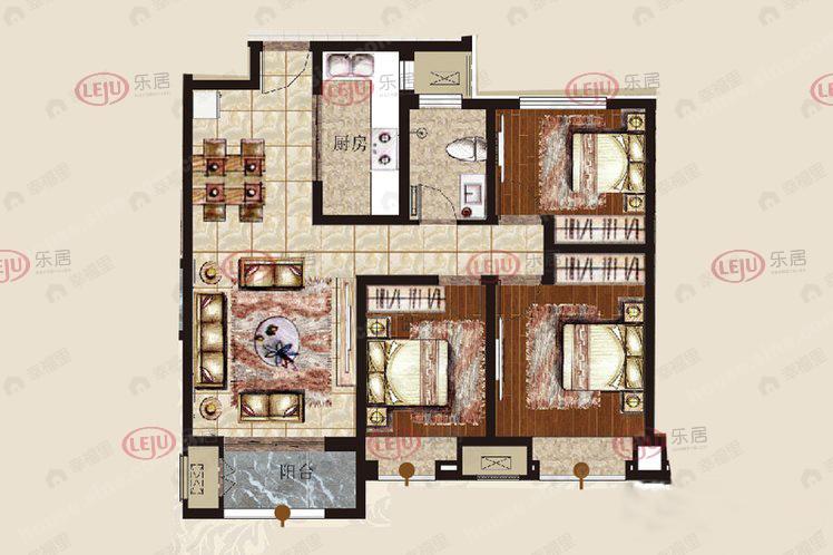 3室2厅1卫建面95平undefined户型图