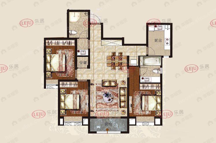 3室2厅2卫建面124平undefined户型图