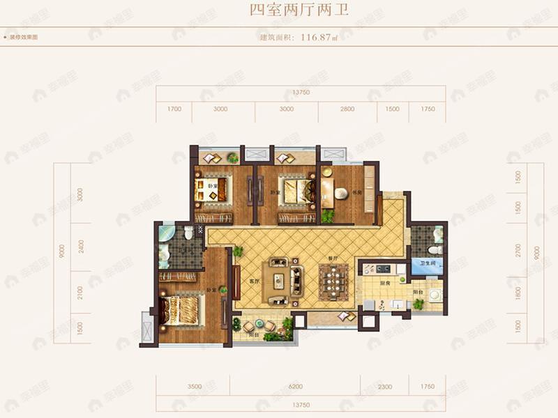 4室2厅2卫建面116平户型图
