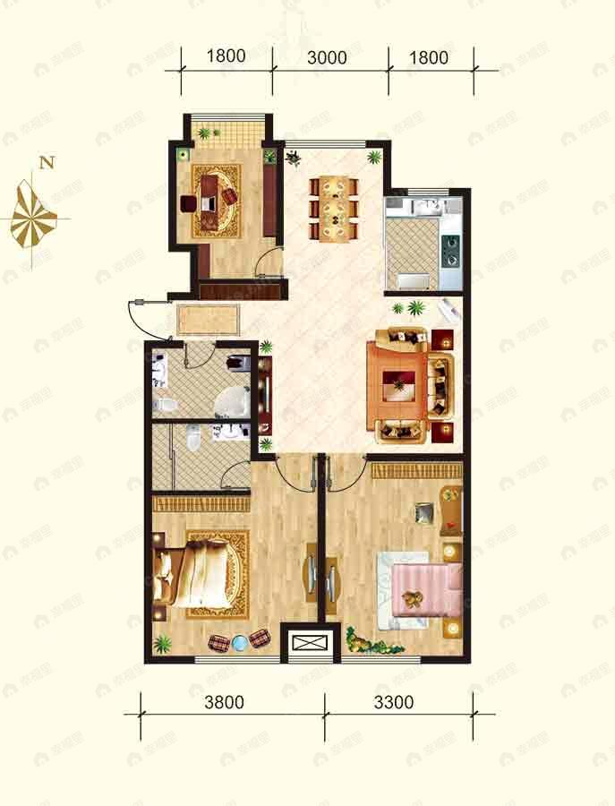 山水家园3室2厅户型图