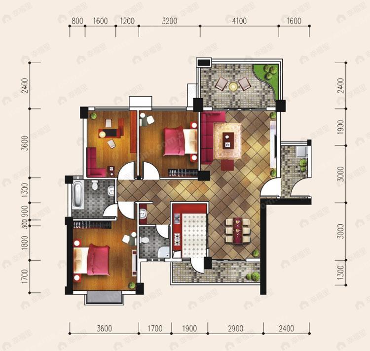 3室2厅2卫建面116平户型图