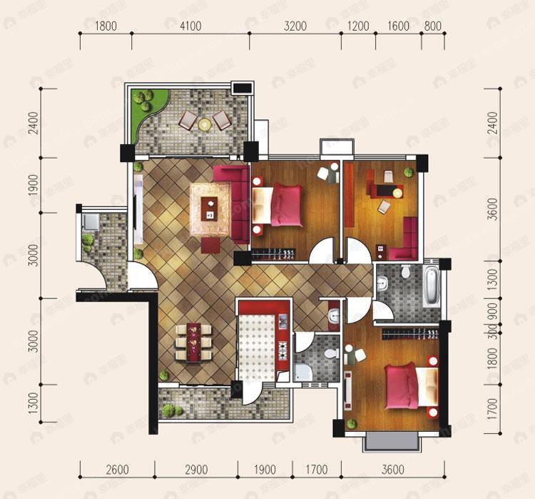 长岛16区3室2厅2卫户型图
