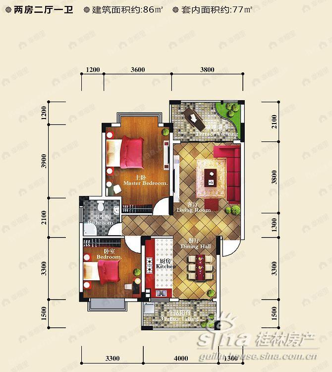2室2厅1卫建面86平户型图