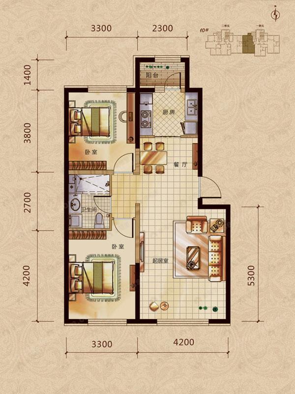 2室2厅1卫建面100平undefined户型图