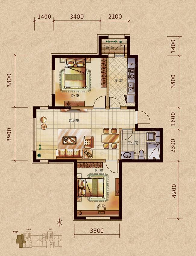2室2厅1卫建面100平undefined户型图
