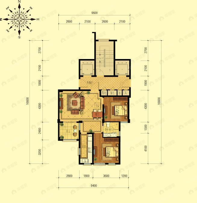 2室2厅1卫建面87平户型图