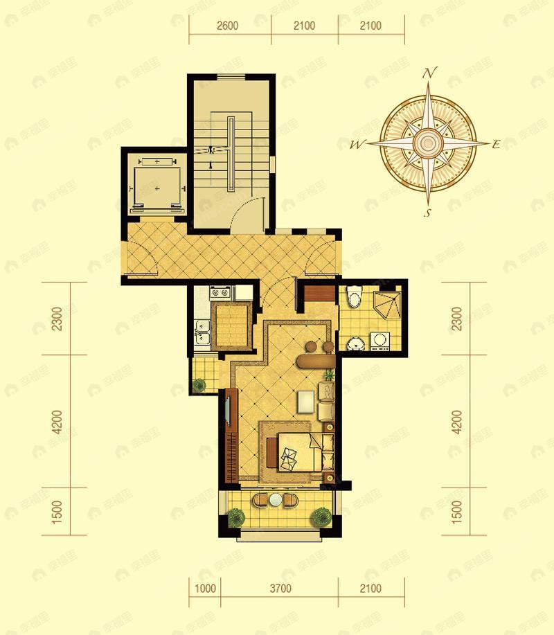 1室1厅1卫建面40平户型图