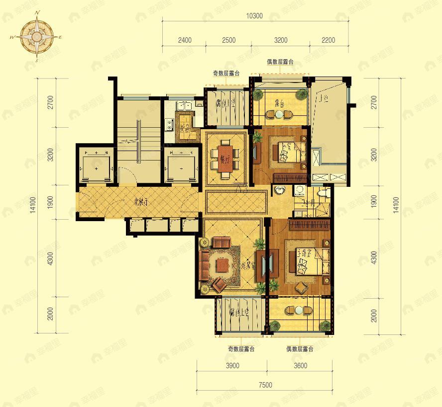 2室2厅1卫建面89平户型图