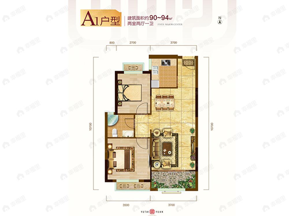 2室2厅1卫建面90平户型图