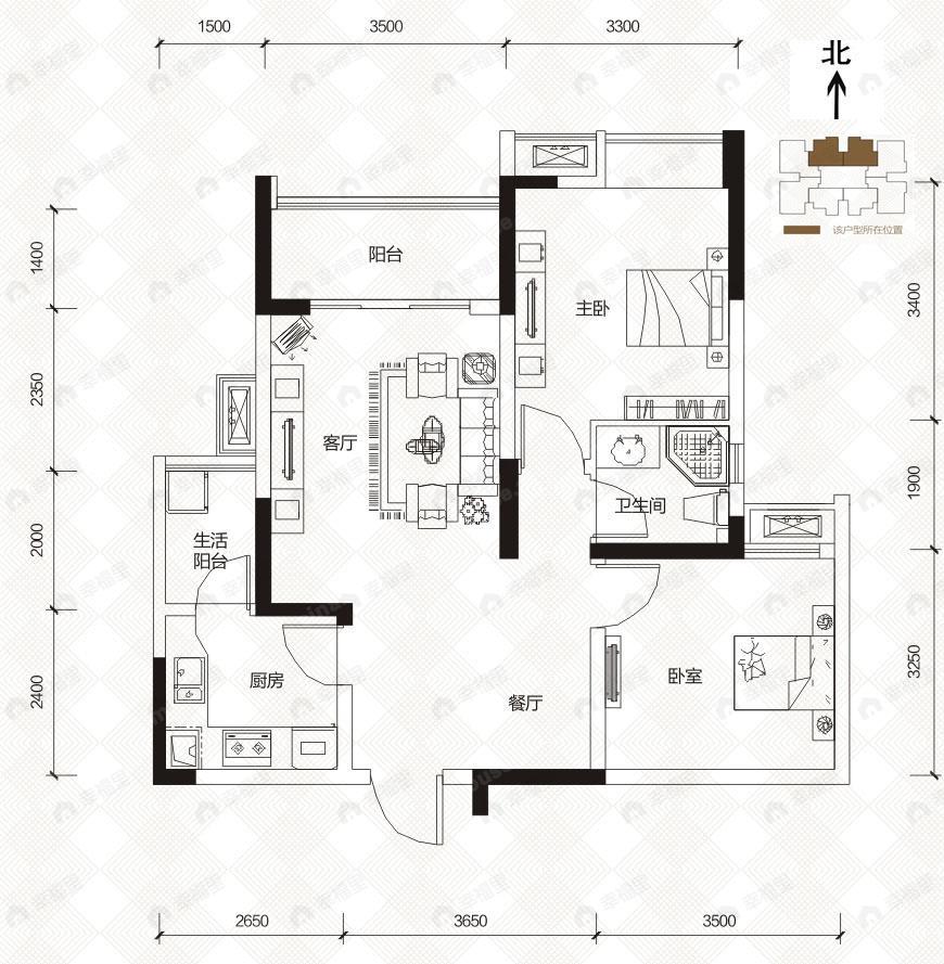 2室2厅1卫建面83平户型图