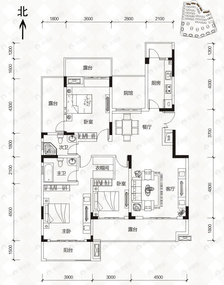 3室2厅2卫建面135平户型图