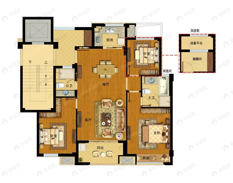 3室2厅2卫建面109平户型图