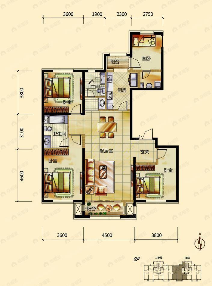 4室2厅2卫建面100平undefined户型图