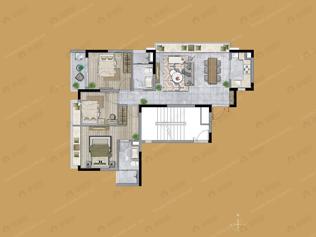 3室2厅2卫建面114平户型图